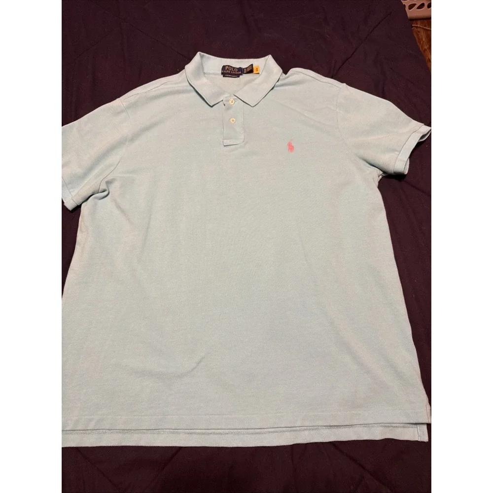 Polo‎ Ralph Lauren Custom Slim Fit Short Sleeve Polo Shirt Baby Blue Men's XL TG